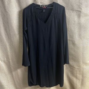 Scotch & Soda Black Embroidered Cut Out Long Sleeve Shirt Dress Sz P